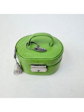Wolf Designs Genuine Leather Travel Small Jewelry Case Green Croc Embossed with